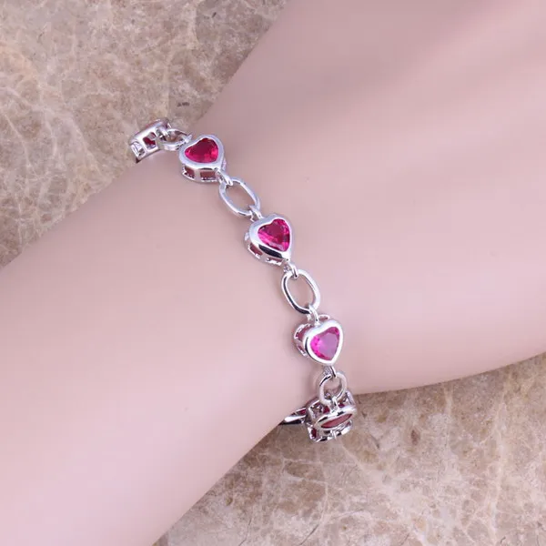 Браслет цепочка с красным кубическим цирконием 7 дюймов S0284|chain bracelet|link chain