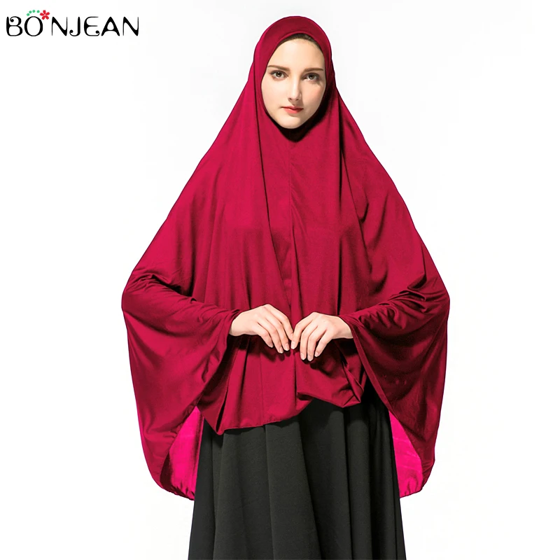 

BONJEAN Muslim Headscarf Hijab Scarf Solid Highly Elastic Scarves Bandana Women Solid Color Polyester Islam Clothing 2019 New