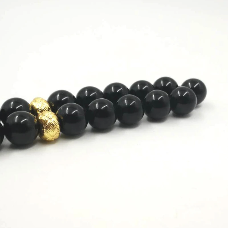 Натуральные Onxy 33 66 99 Бусы Tasbih мужские черные Агаты с золотыми распорными бусинами