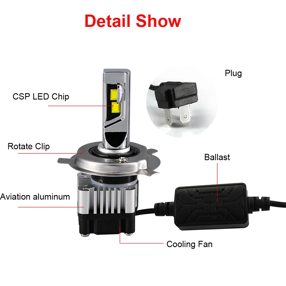 LED Car Headlight Lamp Fog Light H1 H3 H7 H8 H9 H10 H11 H16 880 881 9005 9006 H4 H13 9004 9007 CSP Chip 80W 8000LM Bulbs | Автомобили и