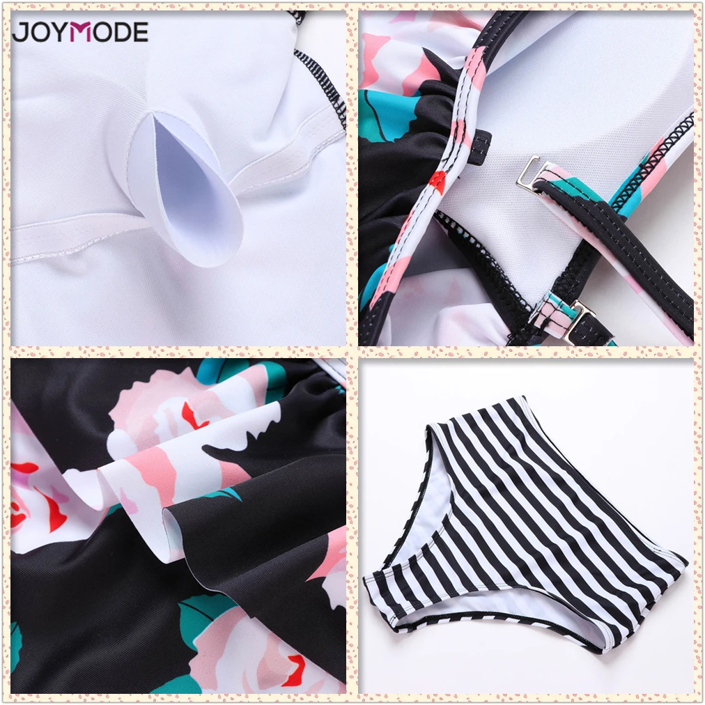 JOYMODE, новинка, сексуальный купальник с открытыми плечами, Одноцветный, женский купальник, пуш-ап, женский купальный костюм, с оборками, с высокой талией, танкини, XXL