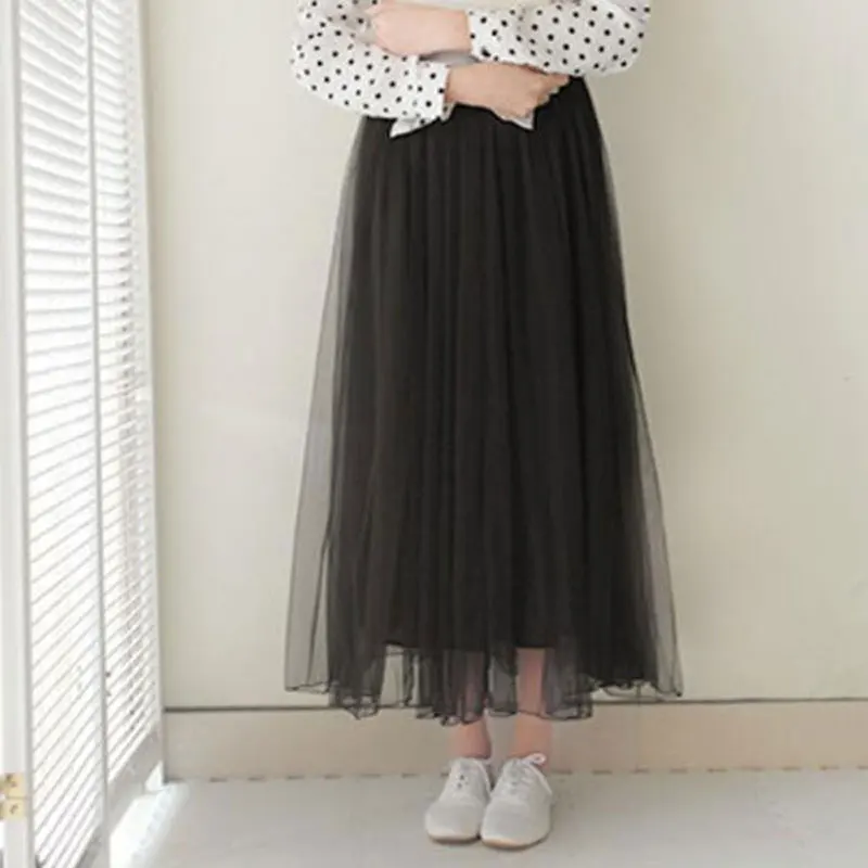 Женская шифоновая юбка пачка длинная Плиссированная белого черного розового