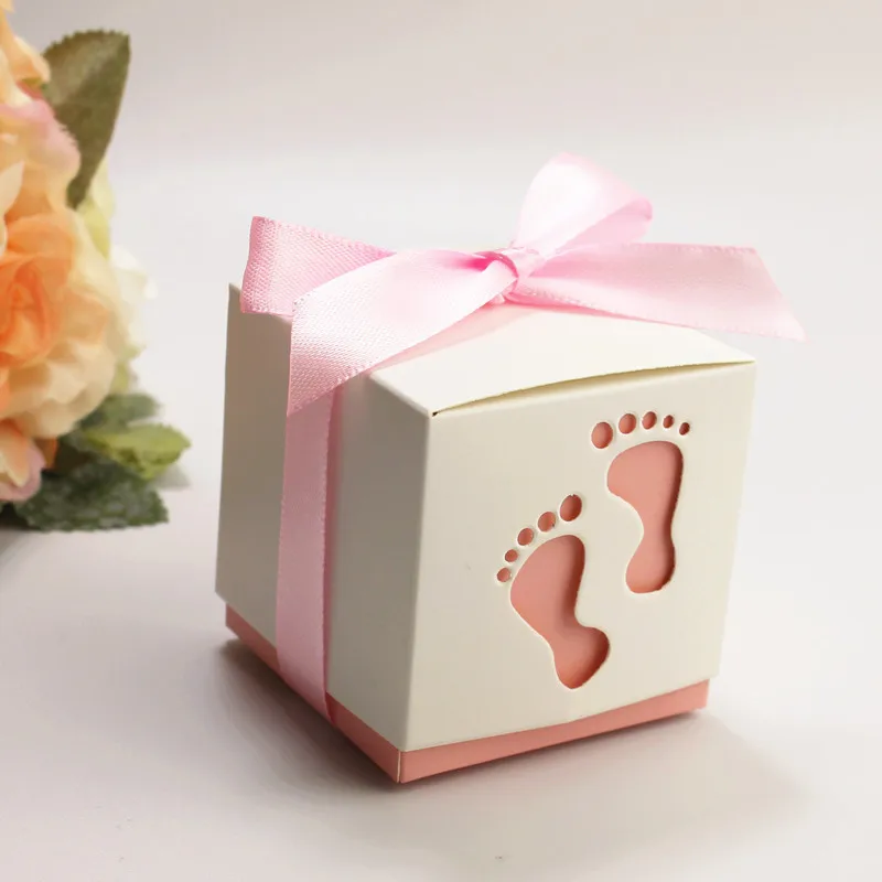 light pink feet box 100 шт, форма ног, шоколадные конфеты, Подарочная коробка для маленьких детей, для вечеринки, для свадьбы, подарочная упаковка с лентой - Цвет: light pink feet box