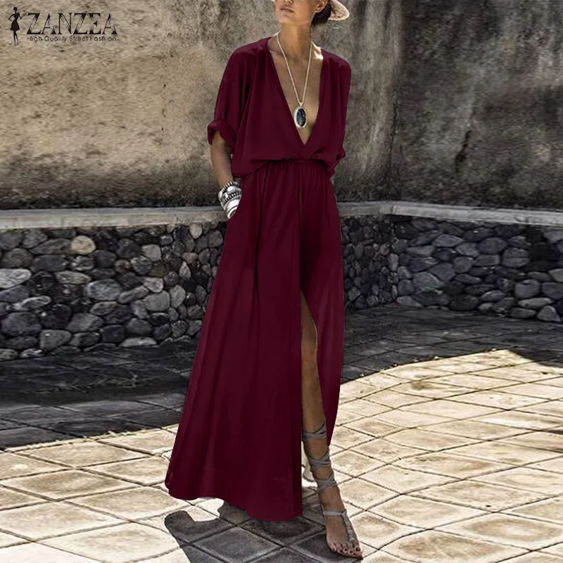 Фото ZANZEA 2019 женское сексуальное платье летние вечерние платья с глубоким v-образным