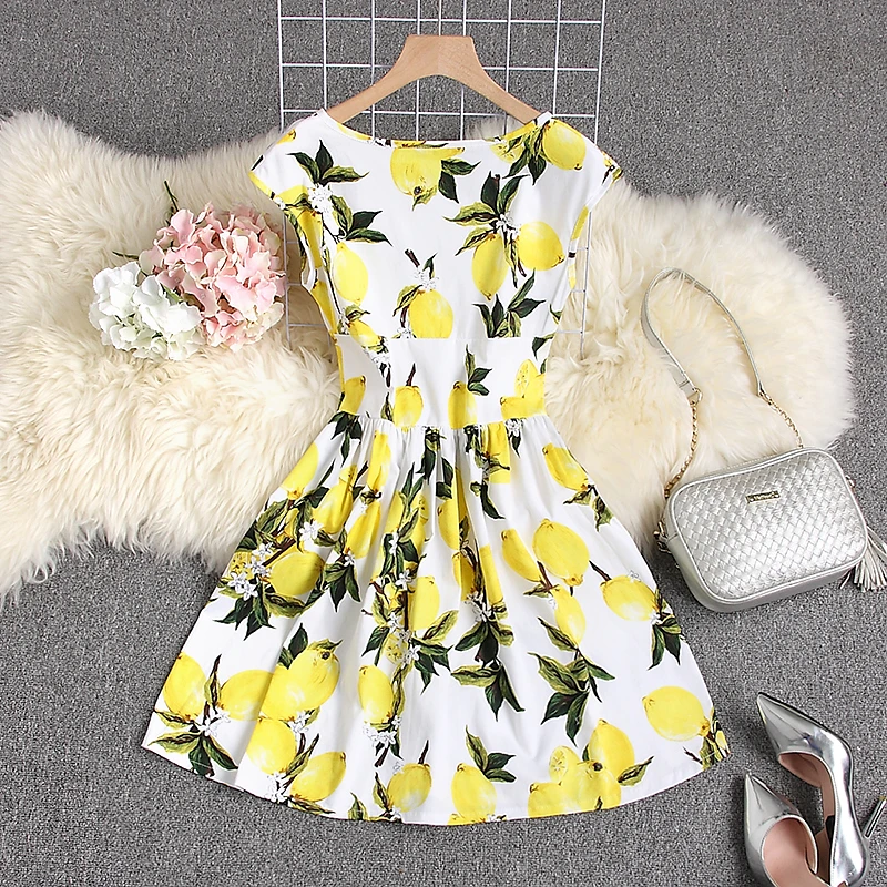 Женское однобортное платье без рукавов ALPHALMODA с цветочным принтом высокой талией