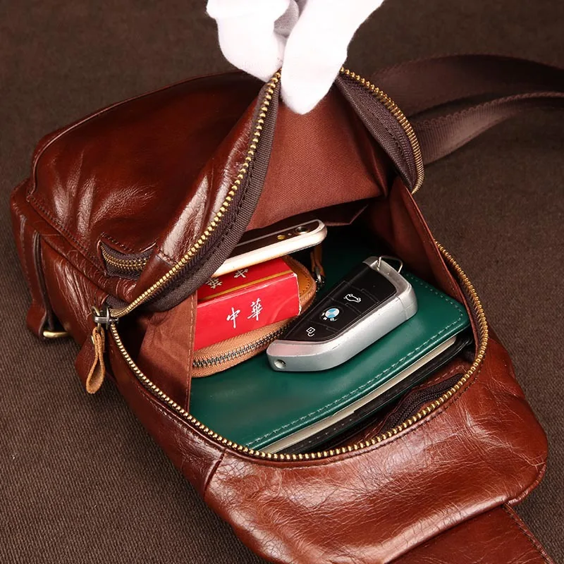 2017 Hot Genuine Leather Men Shoulder Bag Fashion Trending Oil Wax Mens Crossbody Coffee Chest Pack Bags | Багаж и сумки