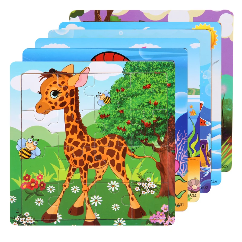 Пазлы с 16 кусочками мультфильмов милые животные деревянная игрушка 3D