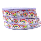 10 ярдов Оптовая продажаOEM 58 дюймов 15 мм Радужный Единорог на пурпурном дизайне складывающийся эластичный для волос галстук Бесплатная доставка