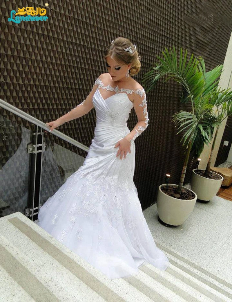 Сексуальные длинные рукава Свадебные Платья 2017 русалка Аппликация Кружева Из