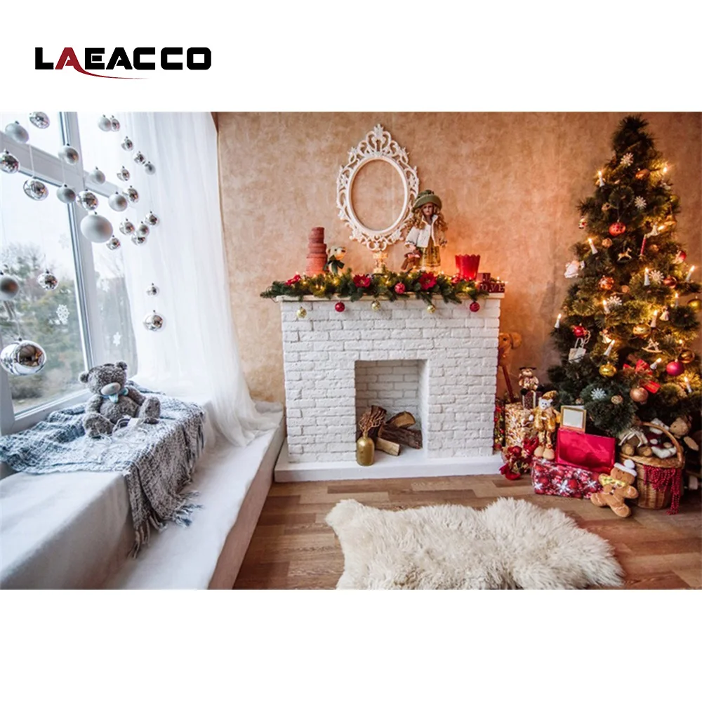 Фотофон Laeacco с рождественской елкой и камина Детские Декорации для фотосъемки в
