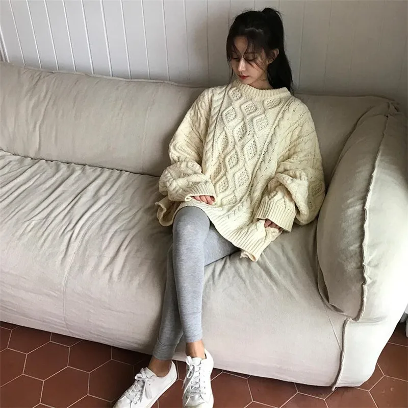 RUGOD, новинка, теплый вязаный свитер для женщин, Одноцветный, свободный, скрученный, длинный рукав, пуловер, джемпер размера плюс, уличная одежда, Pull Femme Hiver