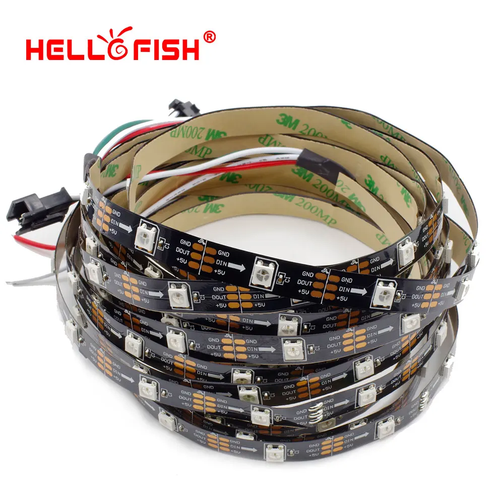 Hello Рыбы 5 В 1 м встроенный WS2812B полный Цвет Светодиодные ленты 30 светодиодный