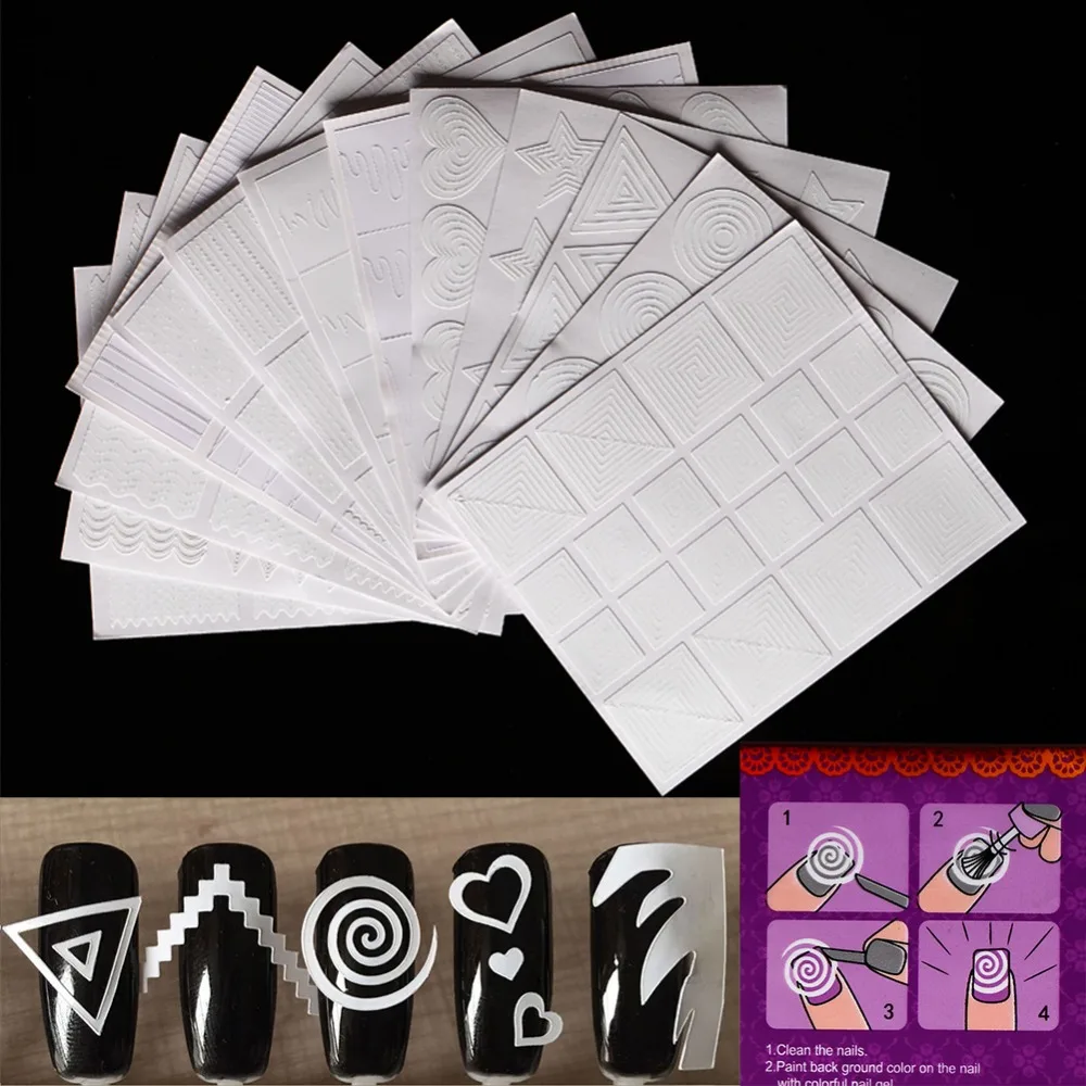 Фотообои/набор направляющих для дизайна ногтей полые французские трафареты