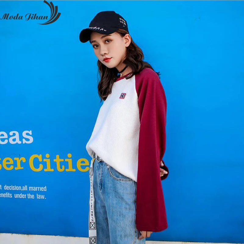Moda Jihan женские пуловеры Ulzzang свитшоты из хлопка оверсайз Лоскутная Толстовка