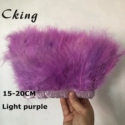 light purple 10 метров в длину 15-20 см индейка перья марабу отделка шитье цветные мухи завязывание перо для продажи ремесло украшения центральные украшения свадьбы - Цвет: light purple