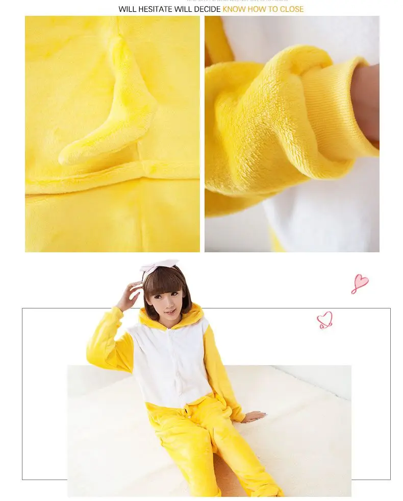 Пижама Kigurumi с желтой уткой; костюм для косплея с животными; Семейные пижамы на Хэллоуин для женщин