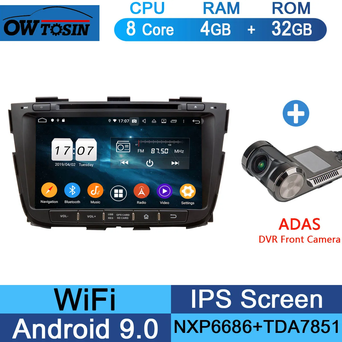 " ips 1920*1080 8 ядерный 4 Гб ram+ 64 Гб rom Android 9,0 автомобильный dvd-плеер для Kia Sorento 2012 2013 DSP радио gps Parrot BT Adas - Цвет: 32G Adas Camera