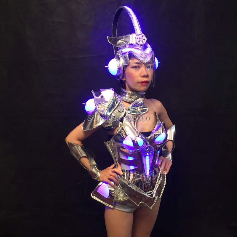 WYY Led lighting party clothes bar models ballroom dance led costumes luminous RGB dresses with helmet bra dj stage show wears | Дом и сад