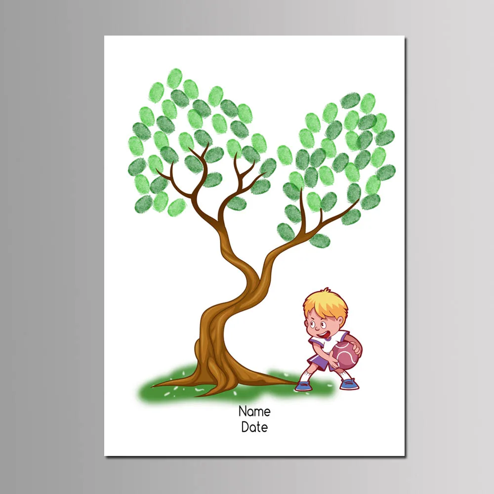 Baby Boy Girl Baptism Party Favor DIY Fingerprint Tree Guest Book Kids Birthday Gift Event Decor Customized Canvas Painting