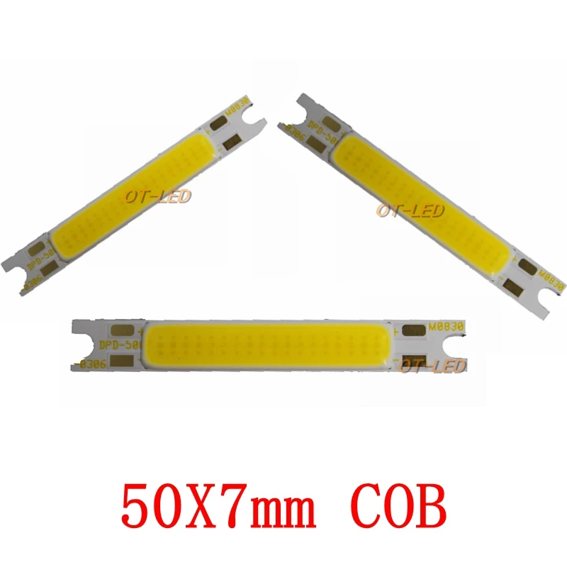 10 шт./лот Светодиодная лента COB холодный белый свет 3 Вт 5 50x7 мм источник света для