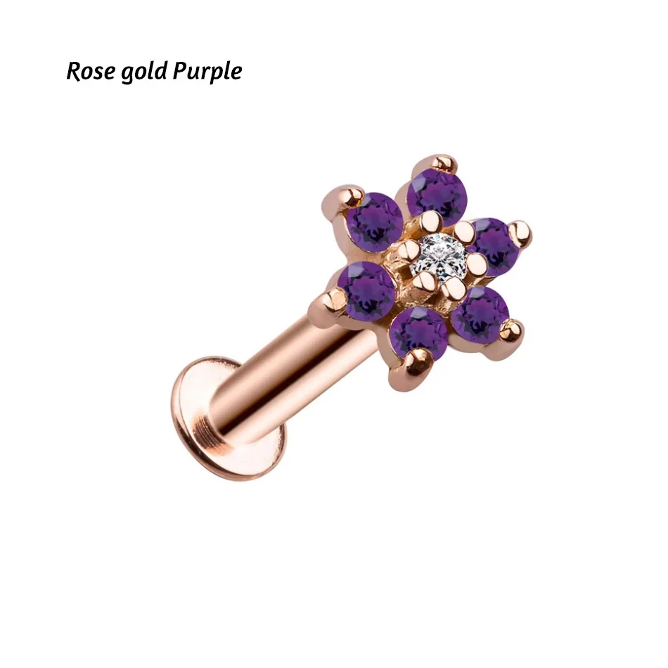 Rose gold Purple 1 шт. 16 г сталь губная серьга Хрящ уха цветок из опала серьги для губ серьги пирсинг для козелка ушной раковины Ombligo пирсинг для тела ювелирные изделия - Окраска металла: Rose gold Purple