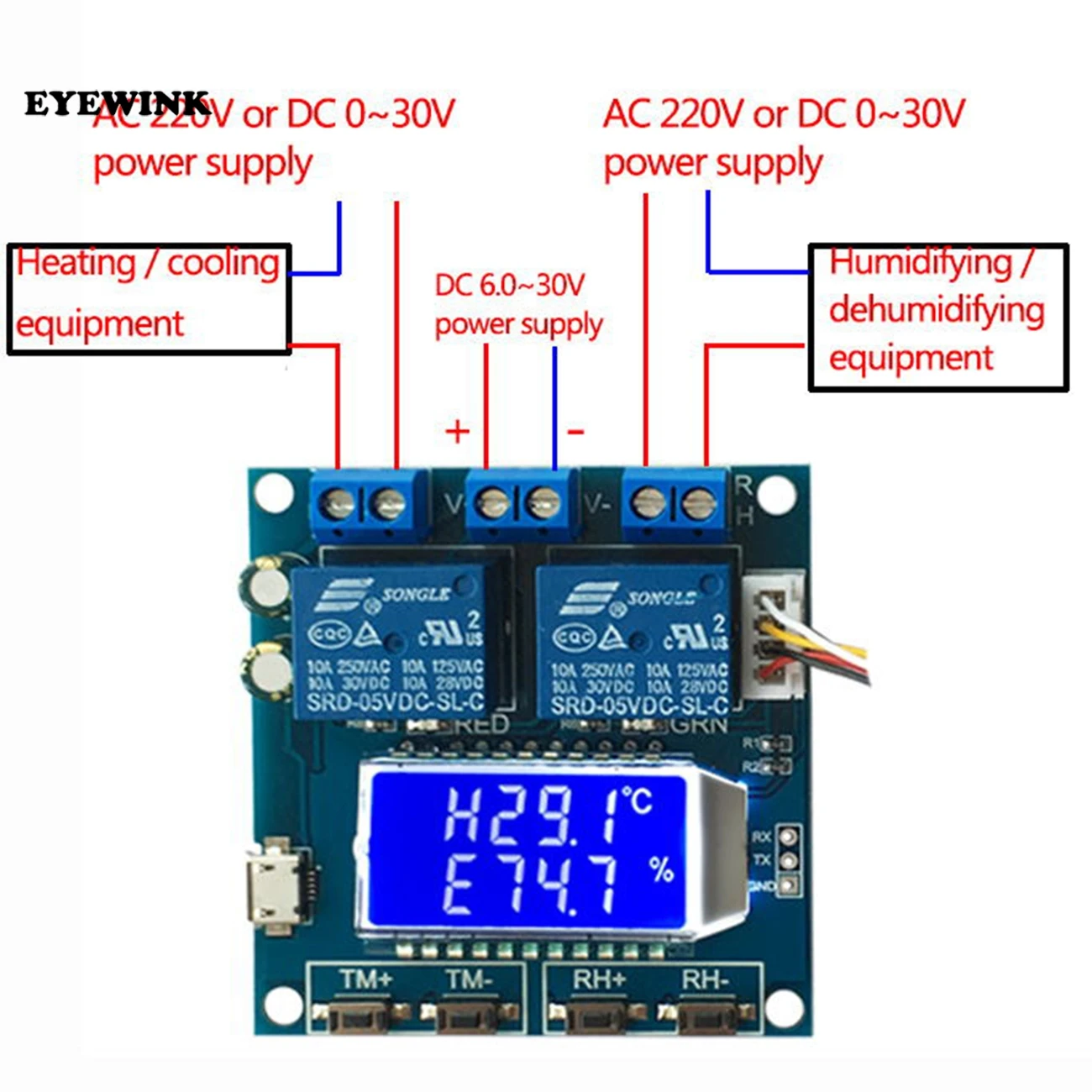 Humidity Temperature Controller Digital Thermometer Hygrometer Control Module Dual Output LCD Automatic Constant Regulator Board |
