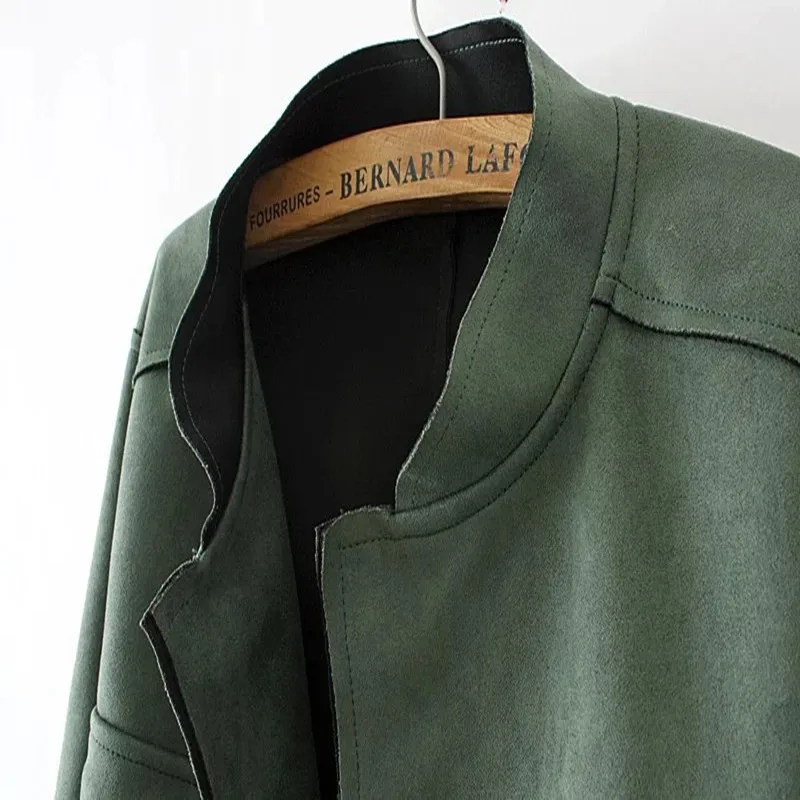 Женское замшевое пальто с карманами большие размеры|new spring autumn|coat for womenautumn women coat |
