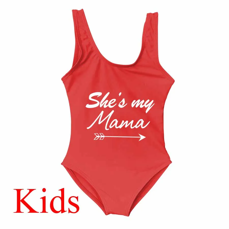 Kid Red Купальник для мамы и ребенка, Цельный купальник для девочки, ванный комплект «She Is My Mama/Baby», милый комплект для мамы и ребенка, семейная одежда, комплект для купания для ребенка - Цвет: Kid Red