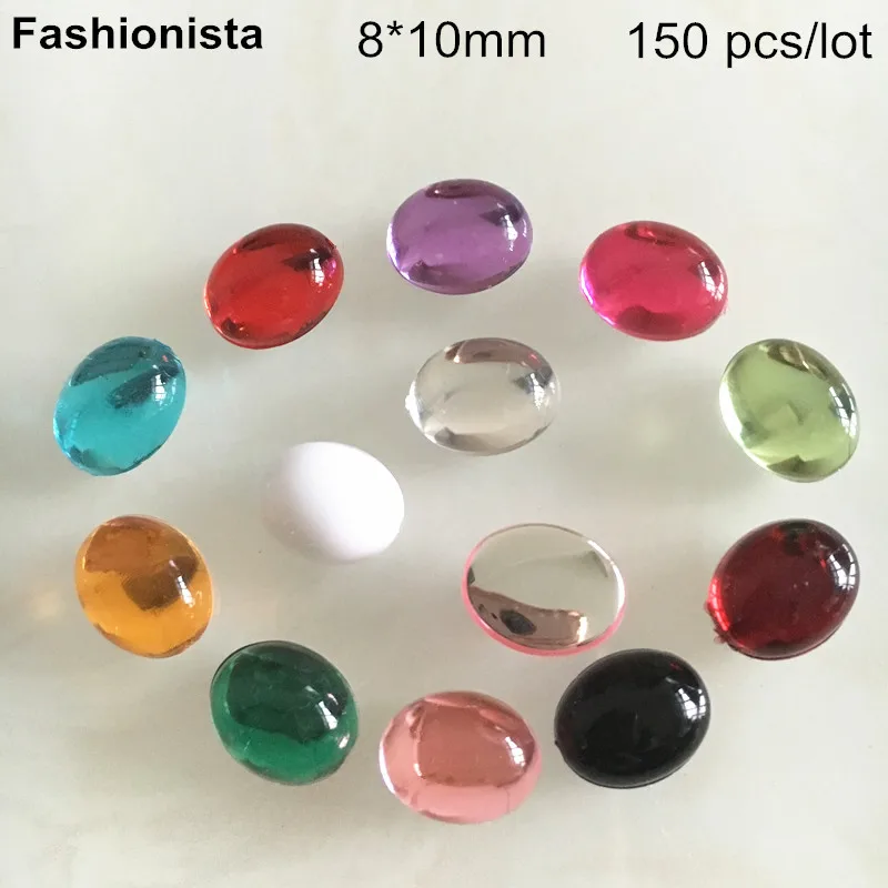 150 pcs Oval 8*10mm Flat Back Cabochon Smooth Acrylic For Jewelry Project Glue-on Cabs Beads DIY Crafts Many Colors | Украшения и