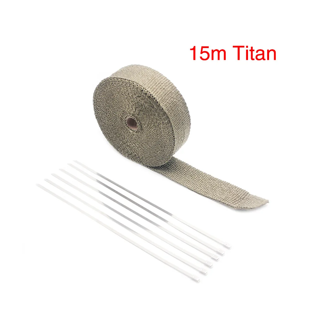 15M Titanium Alconstar, 1,5 мм* 50 мм* 5 м, 10 м, 15 м, для мотоцикла, выхлопная, тепловая, выхлопная лента, коннектор, жаростойкий, для мотоцикла, автомобиля - Цвет: 15M Titanium