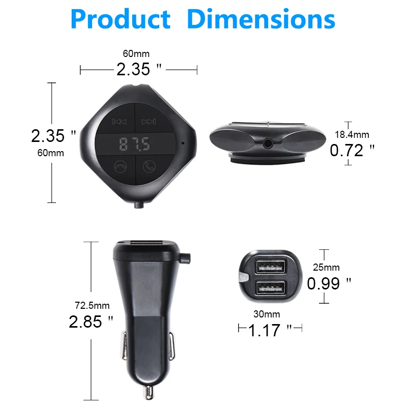 Herorider Беспроводной автомобильный Bluetooth Fm-передатчик с двойным USB-зарядным