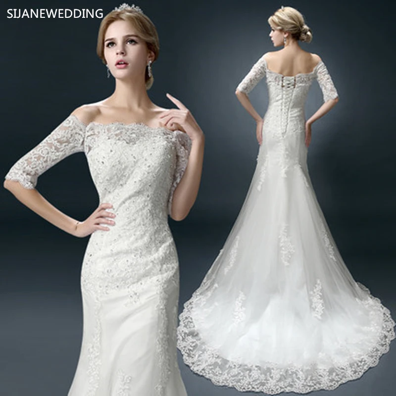 SIJANE Summer Sexy Slash Neck Mermaid Party Dresses Half Sleeve Lace Prom Gowns 20190716 | Свадьбы и торжества