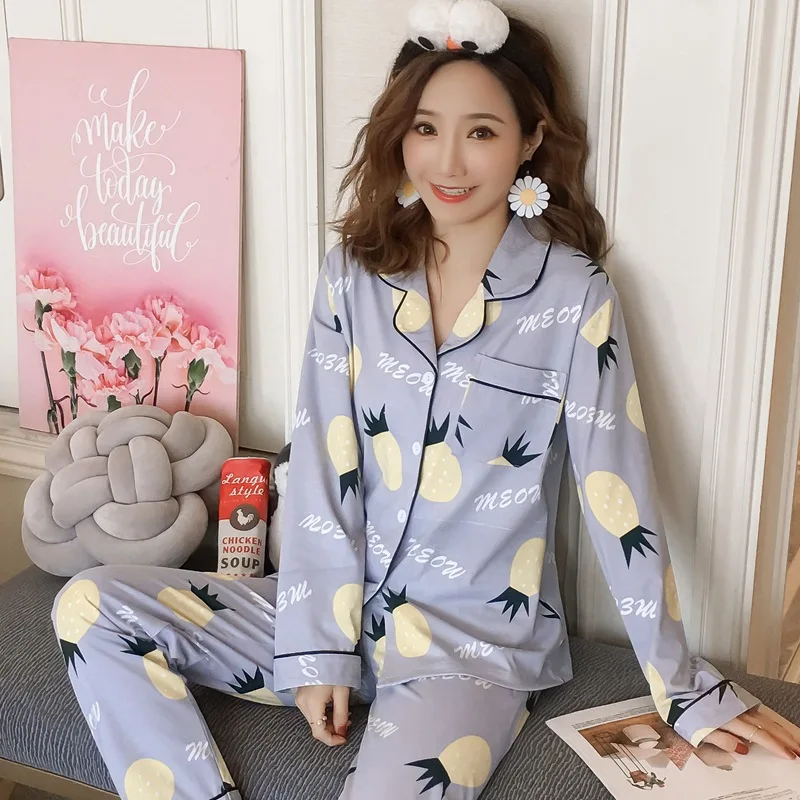 

2019 Autumn Cotton Print Pajamas Sets for Women Long Sleeve Sleepwear Pyjama Femme Homewear Pijama Mujer Loungewear Home Clothes