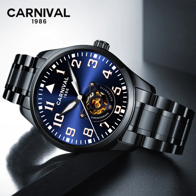2021 CARNIVAL Automatic Mechanical Watches Relogio Masculino Men Top Brand Luxury Business Waterproof Stainless Steel Male Clock