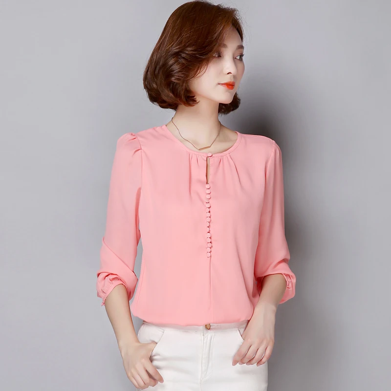 Новинка 2019 женские блузки модная рубашка с длинными рукавами и круглым вырезом