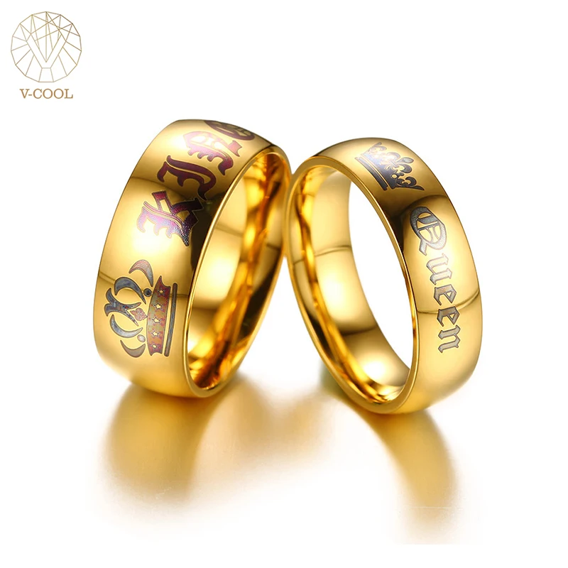 Ip gold Цвет 316L Нержавеющая сталь королева и король пара Кольца для любителей