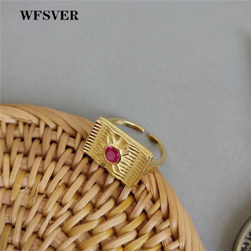 WFSVER кольцо из стерлингового серебра 925 для женщин Золотой Цвет Прямоугольник с