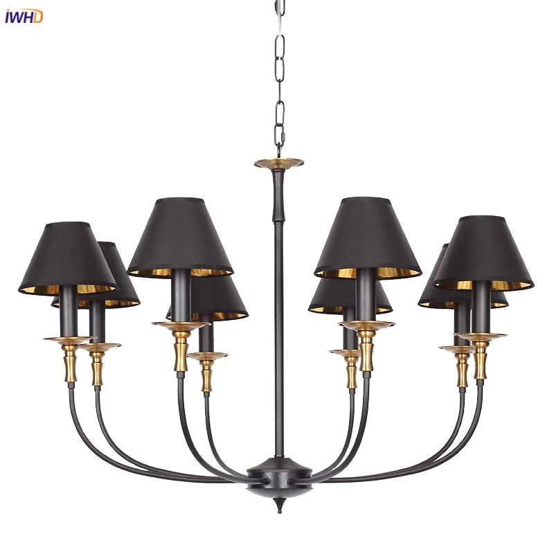 

IWHD 8 Heads Black Loft Retro LED Chandelier For Bedroom Living Room Kitchen Nordic Modern Chandeliers Lighting Lustre LED Avize