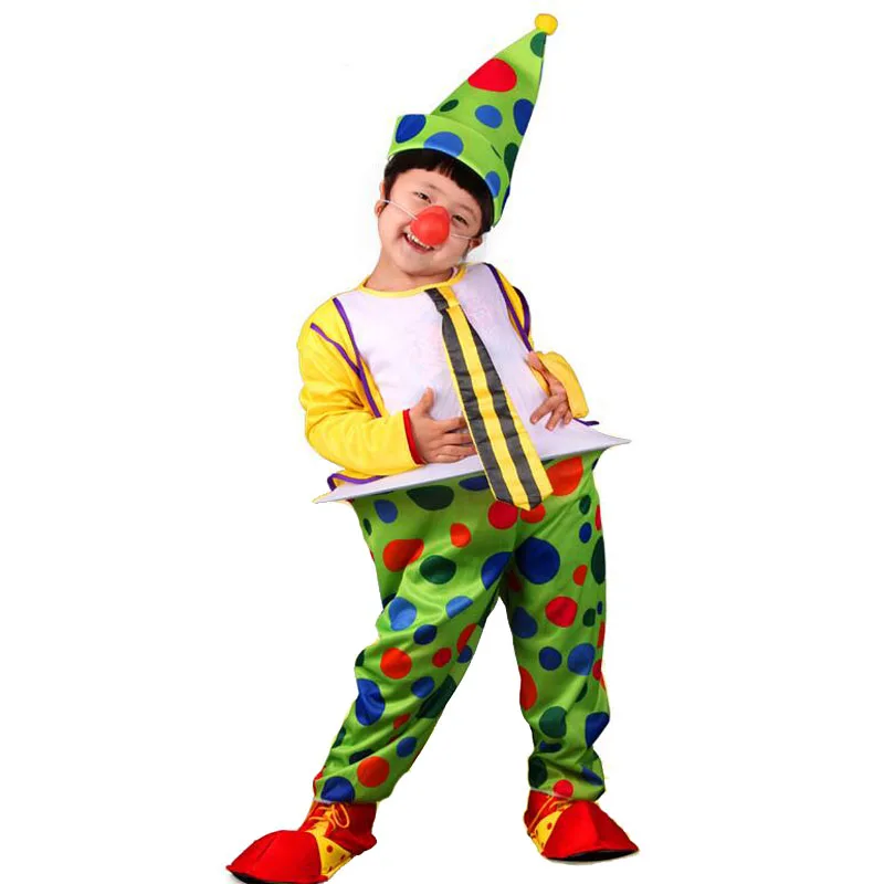 Children Boy Funny Clown Costume Yellow Green Dot Magician Circus Cosplay Costumes Fancy Dress Party Purim Halloween|clown costume|cosplay