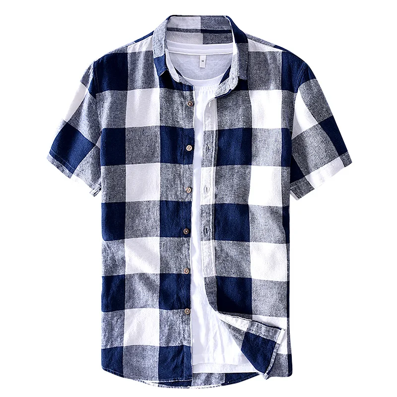 

New Suehaiwe's brand short sleeve linen shirt men summer plaid shirts men casual fashion shirt for men comfortable chemise