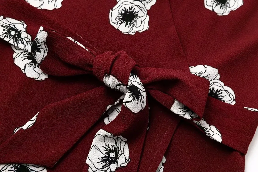 Женское платье на каждый день vestidoVintage короткое Бордовое с принтом anemone модное