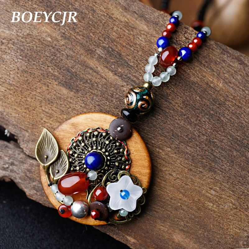Женское Ожерелье в этническом стиле BOEYCJR винтажное ожерелье с кулоном из дерева и