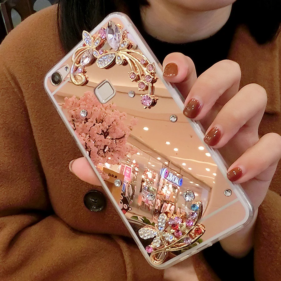 Для чехла iphone 5S алмазные Стразы, зеркальный чехол для телефона, задняя крышка для iphone X 8 6 6S 7 Plus XR XS Max, кольцо, подставка, держатель для пальца