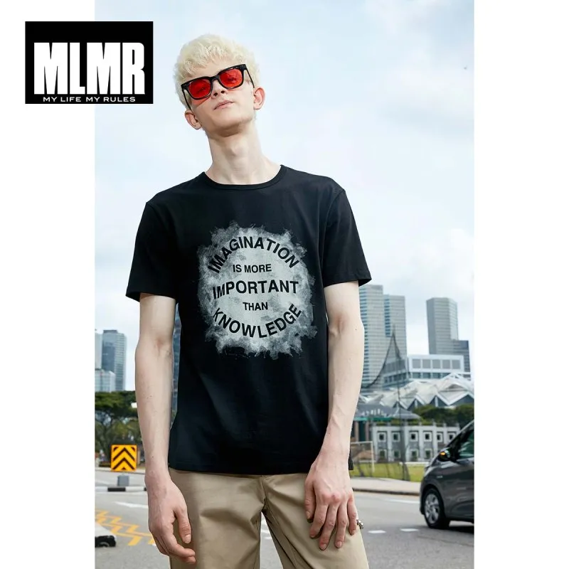 BLACK MLMR Мужская футболка с буквенным принтом Футболка с круглым вырезом Топ Мужская футболка JackJones бренд Мужская одежда 219101530 - Цвет: BLACK