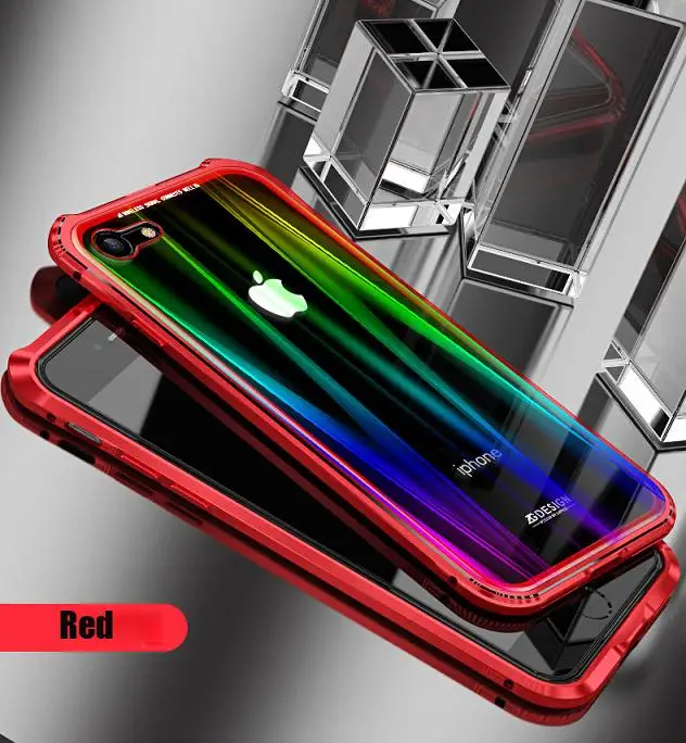 full red Магнитный Роскошный Стеклянный чехол Aurora для iPhone 8 iPhone X прозрачный Магнитный чехол для iPhone 7 8 Plus X 10 металлический бампер coque - Цвет: full red