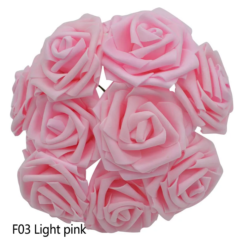 F03 light pink 17 видов цветов 10 голов 8 см искусственные розы Свадебные невесты букет полиэтиленовый пенопласт Скрапбукинг DIY поставки розы домашний декор - Цвет: F03 light pink