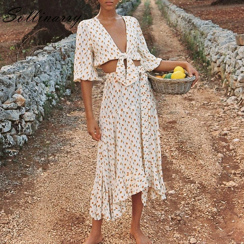 Sollinarry женские юбочные костюмы с цветочным принтом 2019 летние сексуальные топы