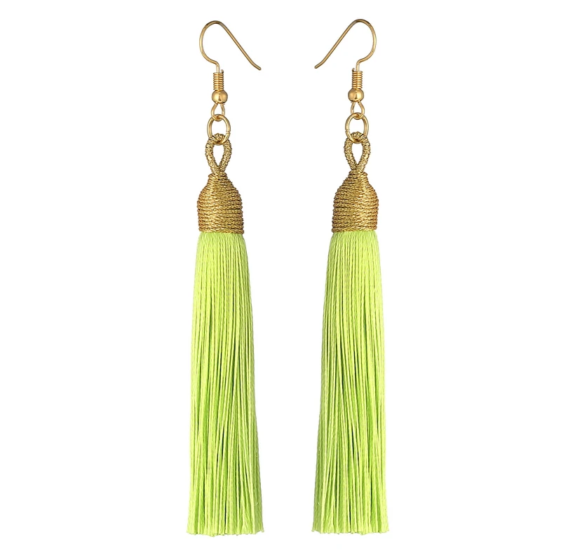 Fluorescent Green LOVBEAFAS длинные серьги с кисточками для женщин Boho висячие серьги с бахромой Свадебные винтажные массивные модные ювелирные изделия - Окраска металла: Fluorescent Green
