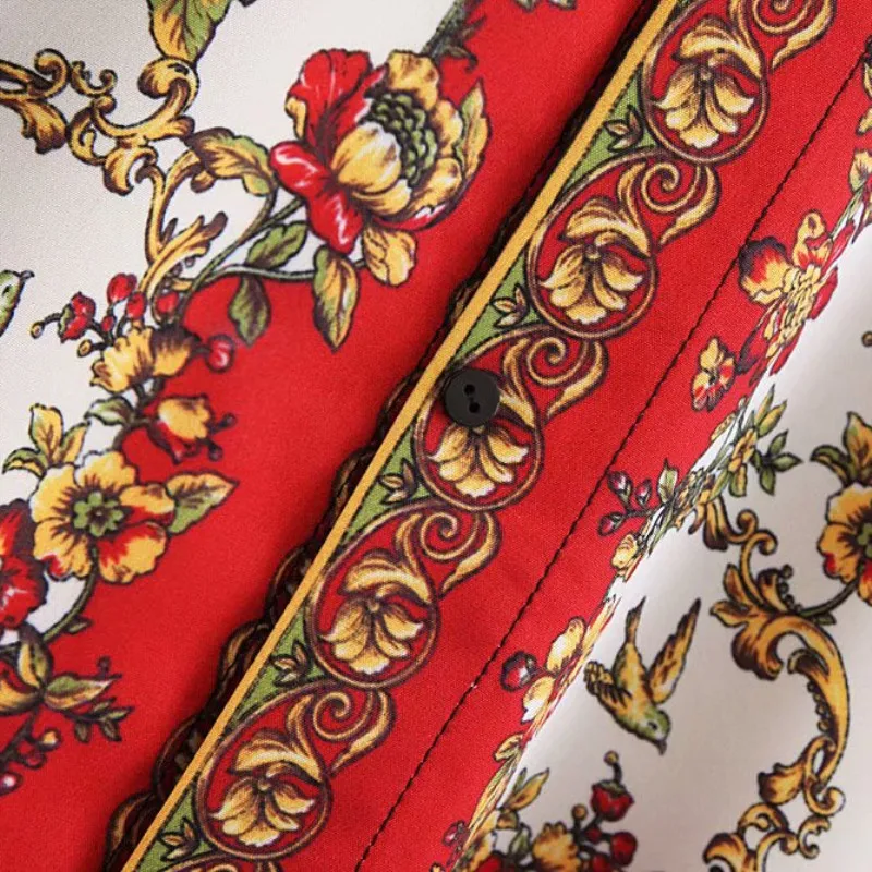 Женское мини-платье-рубашка с цветочным принтом платье длинным рукавом и круглым