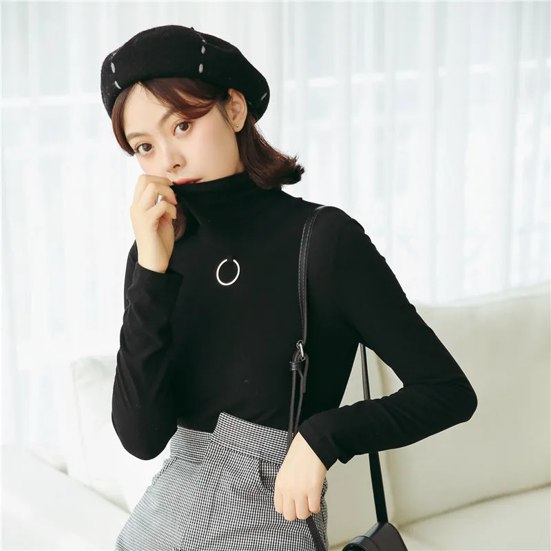 Женские свитера японский Kawaii Ulzzang осень круглый сплошной цвет стрейч футболка
